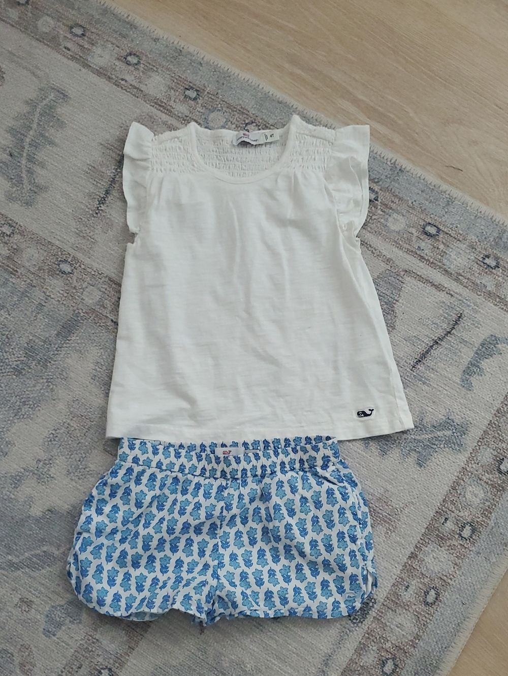 Vineyard Vines Girls Outfit Set Shirt Shorts Blue White Sz4T